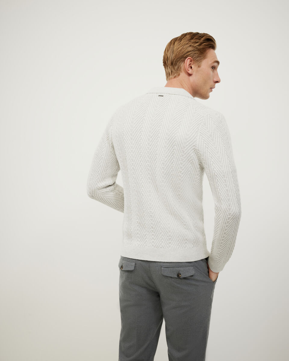 Herringbone Long Sleeve Trophy Neck Knit, Grey Marle, hi-res